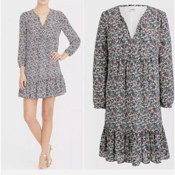 🆕 J. Crew Boho Floral Print Ruffle Mini Dress Blouson Small - Picture 1 of 7